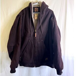 Vintage Berne Jacket Adult Dark Brown Heavy Canvas Hooded Chore Coat Size 3XLR